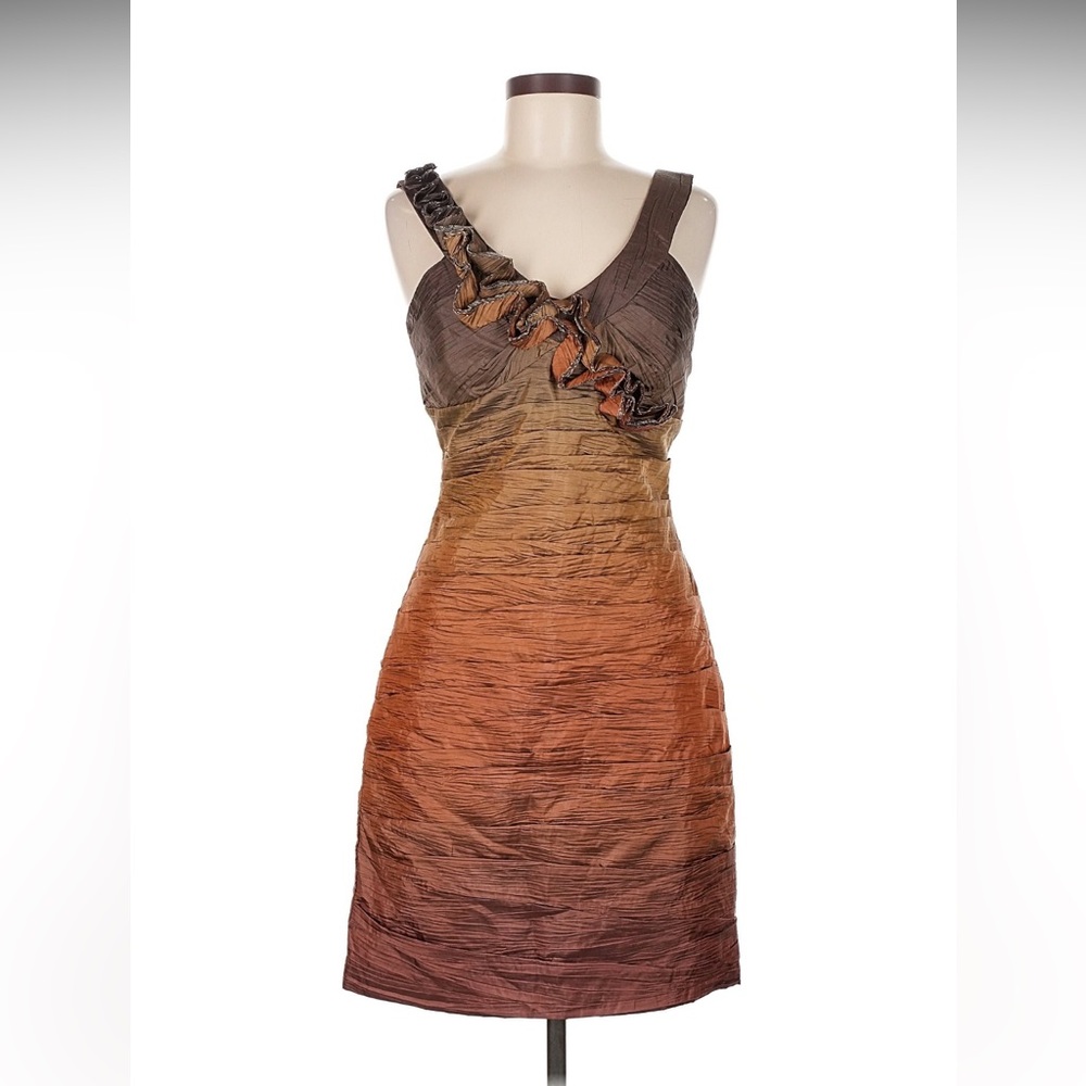 Fall Autumn - Max & Cleo One Shoulder Ombre Dress - Brown and Gold